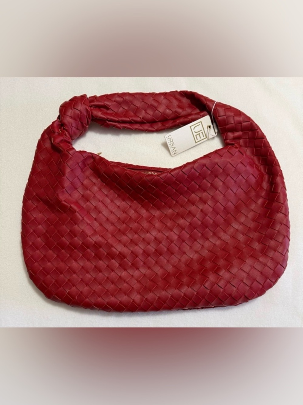 Urban Expressions Red Woven Hobo Shoulder Bag With Knotted Strap - NWT